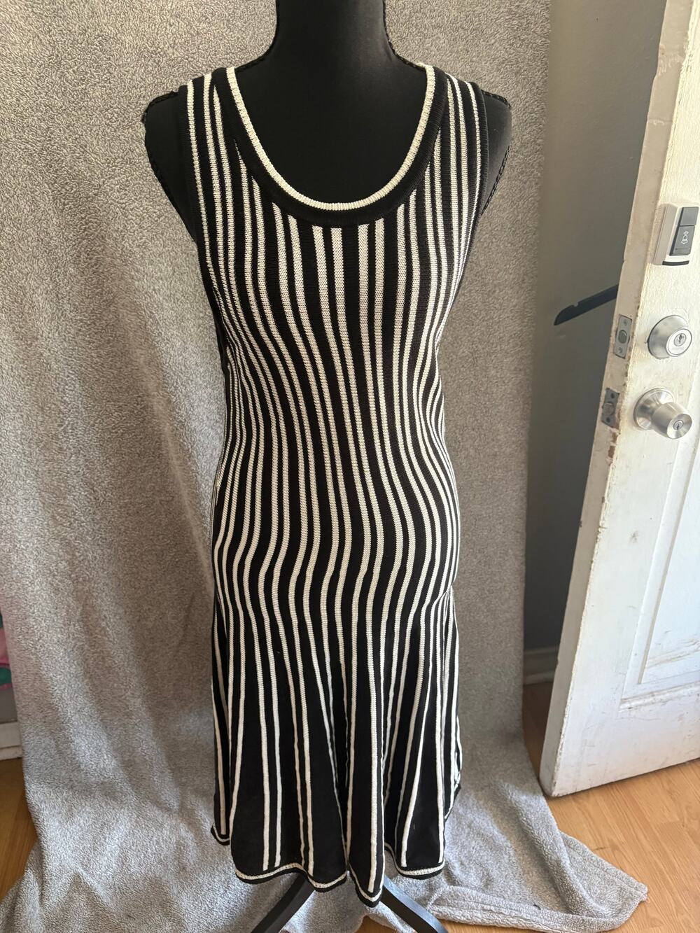 Ann Taylor M Striped Knit Fit Flare Midi Dress Cotton